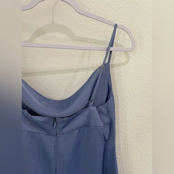 New WeWoreWhat Satin Feminine Midi Slip Dress Slit Romantic Contemporary Blue - Picture 9 of 11